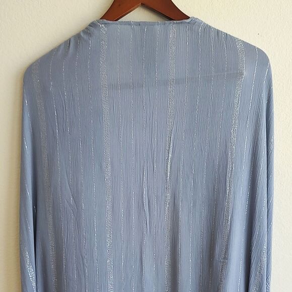 Vince Camuto Metallic Striped Blue Gray Kimono Top Wrap Open Front One Size - Picture 2 of 13